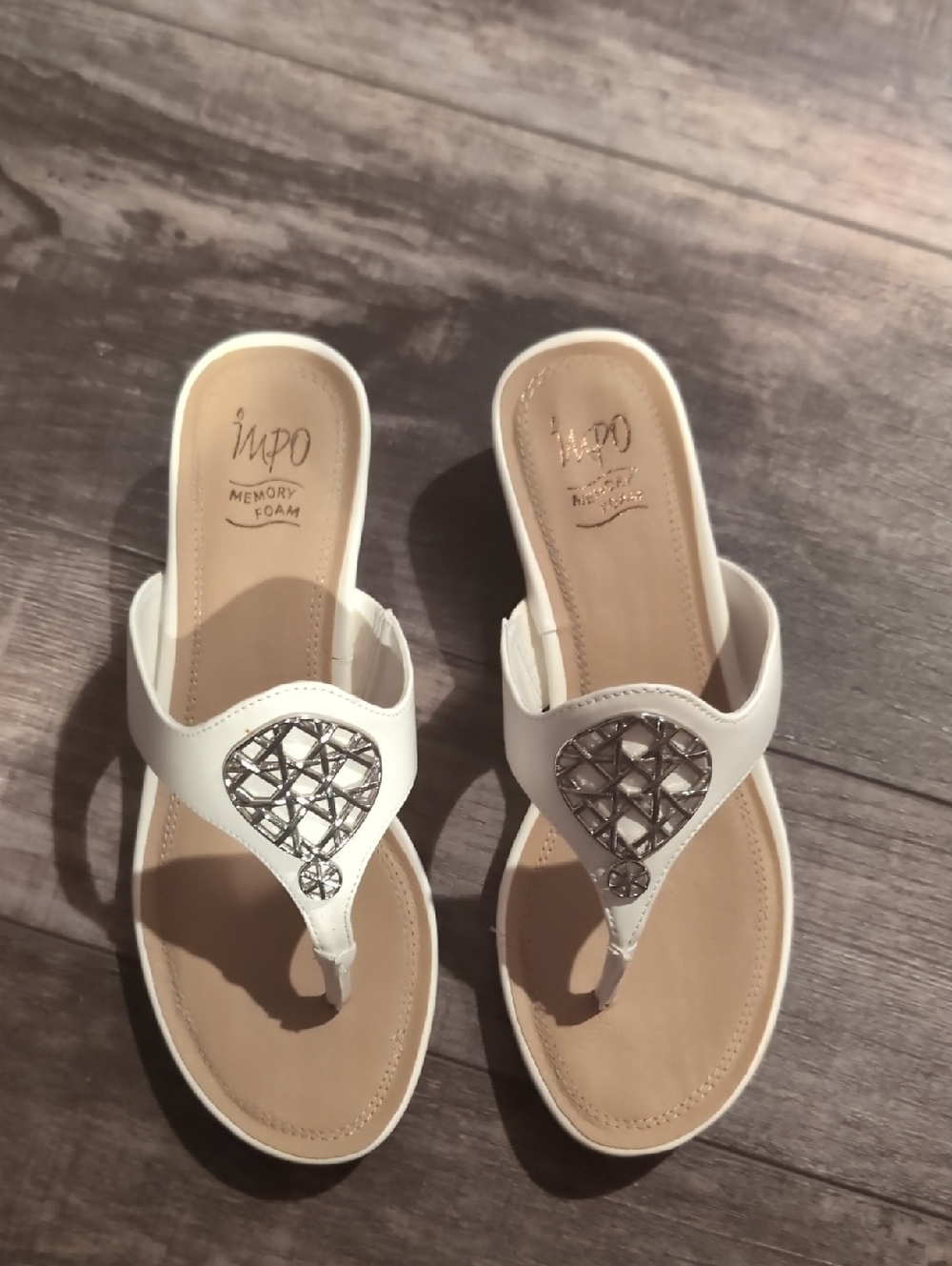 Impo White Jeweled Memory-Foam Toe-Post Sandals